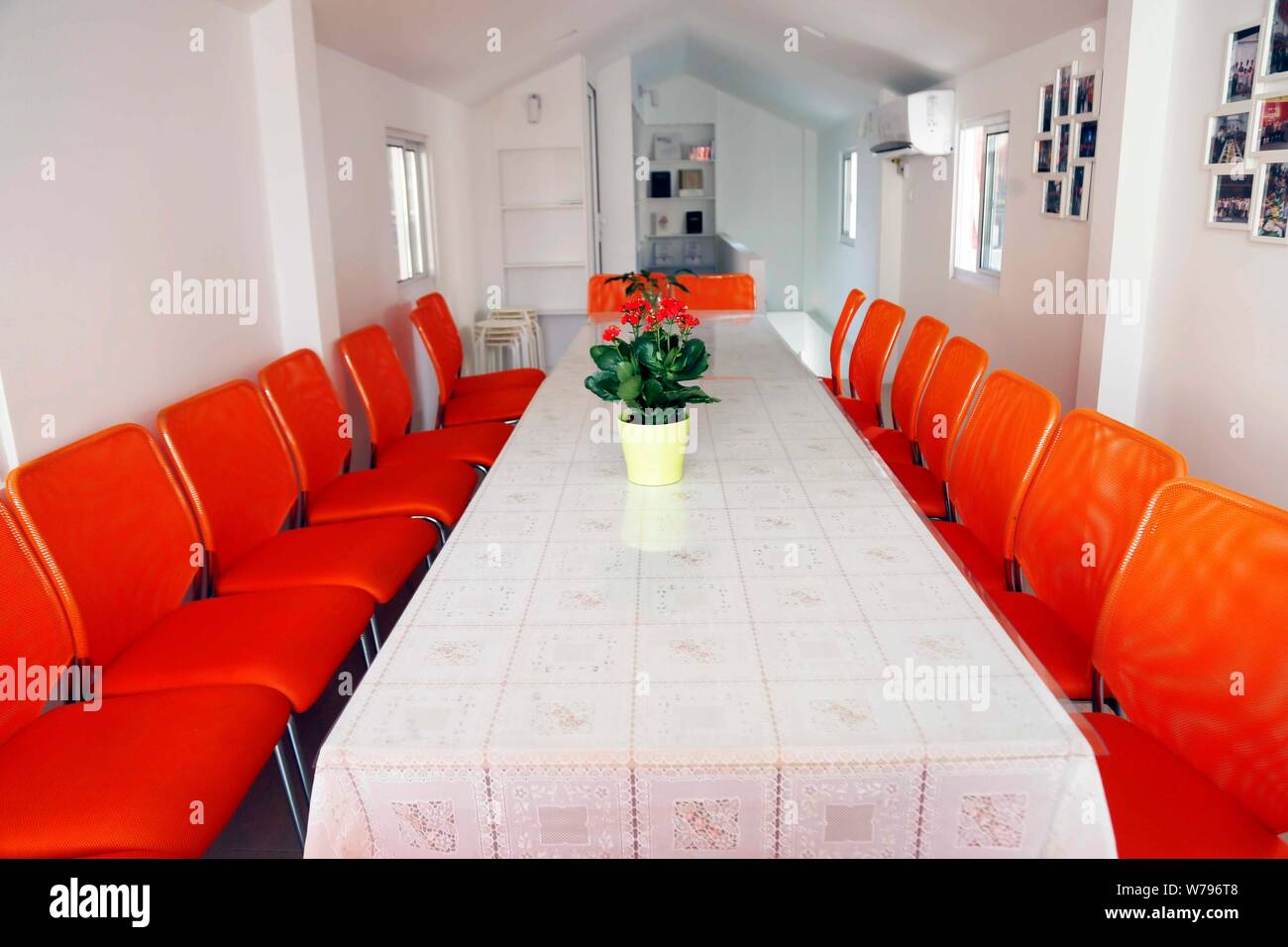 Interior view of a shared living room built by the residential community near the Nanjing Road pedestrian shopping street in Huangpu district, Shangha Stock Photo