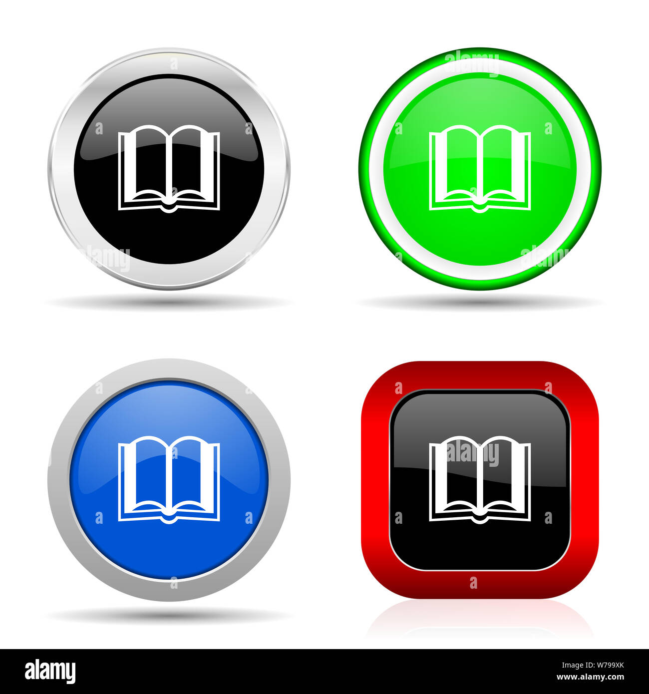 Book red, blue, green and black web glossy icon set in 4 options Stock Photo