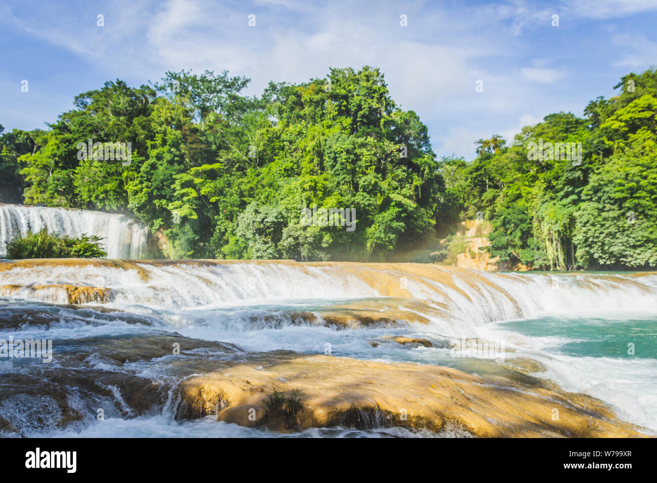 Detail of the waterfalls of Cascadas de Agua Azul in Chiapas Mexico Stock Photo