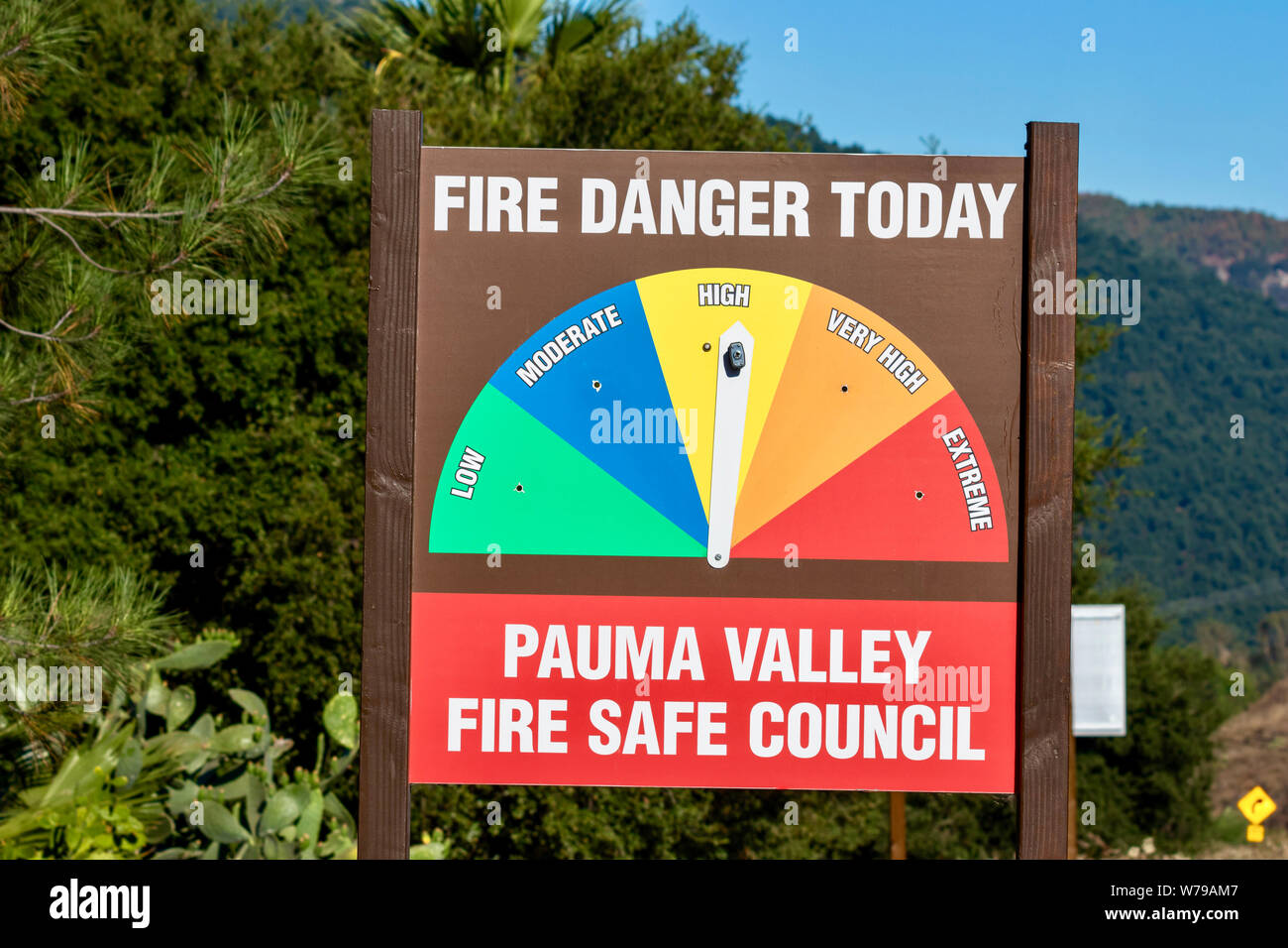 Fire Danger Today sign in Pauma Valley, California Stock Photo