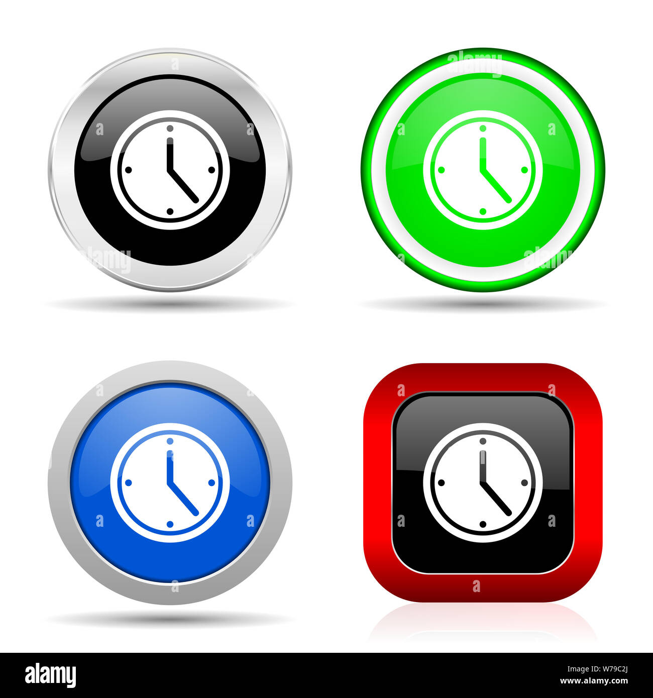 Time red, blue, green and black web glossy icon set in 4 options Stock ...