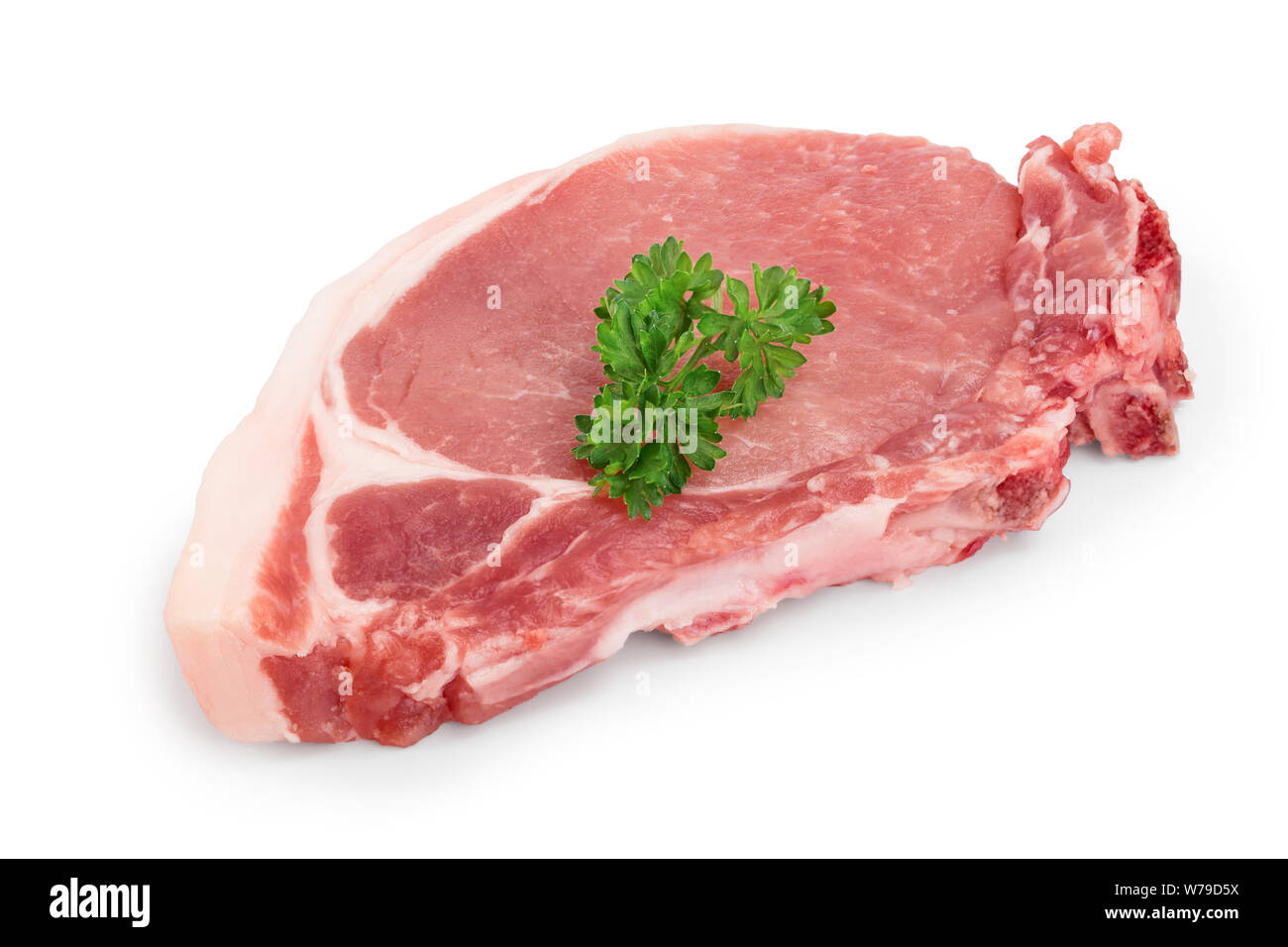 sliced raw pork meat with parsley isolated on white background Stock ...