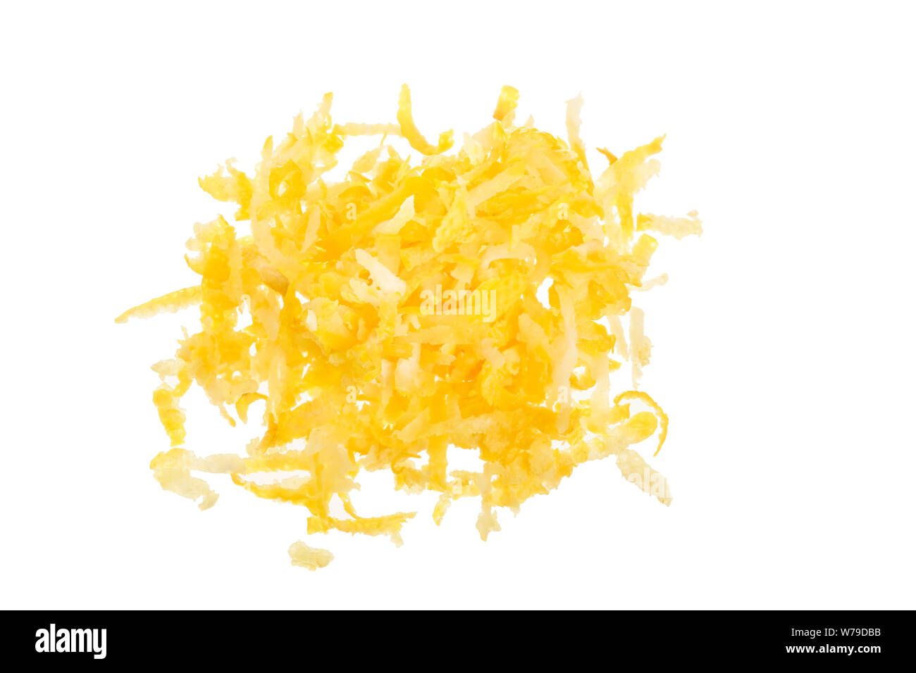 Lemon peel or zest isolated on white background. Healthy food. Top view. Flat lay Stock Photo