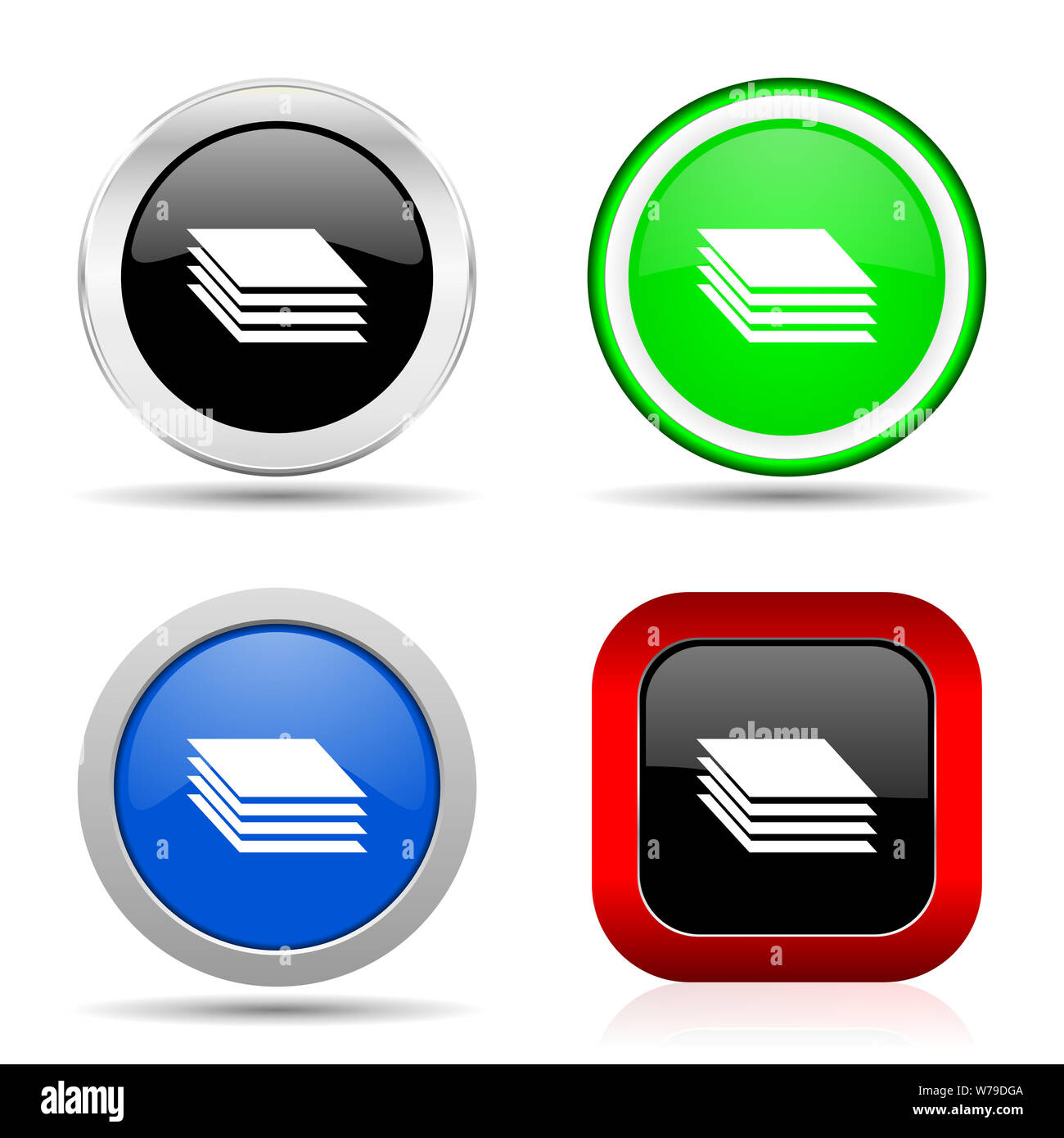 Layers red, blue, green and black web glossy icon set in 4 options Stock Photo