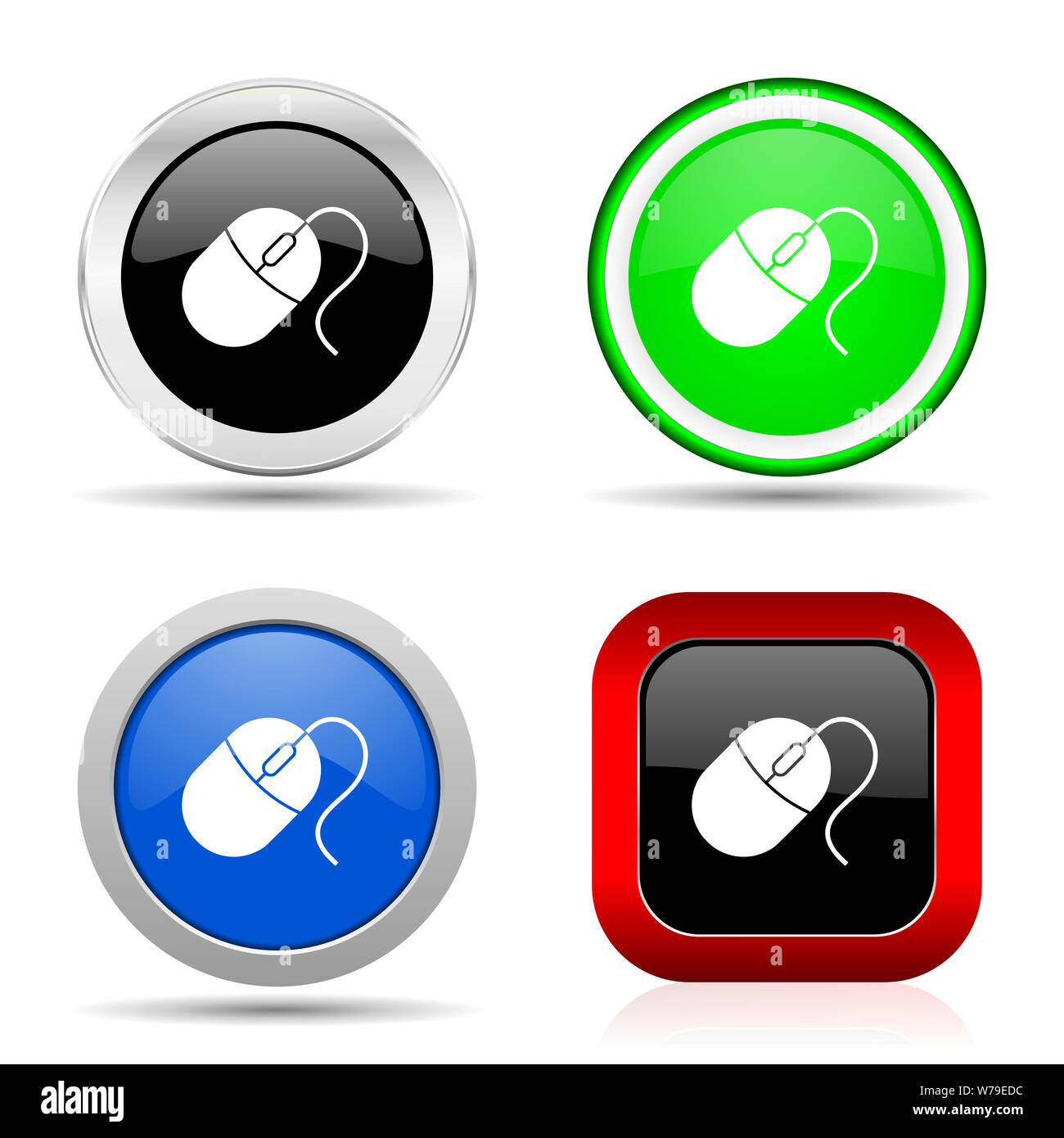 Mouse red, blue, green and black web glossy icon set in 4 options Stock ...