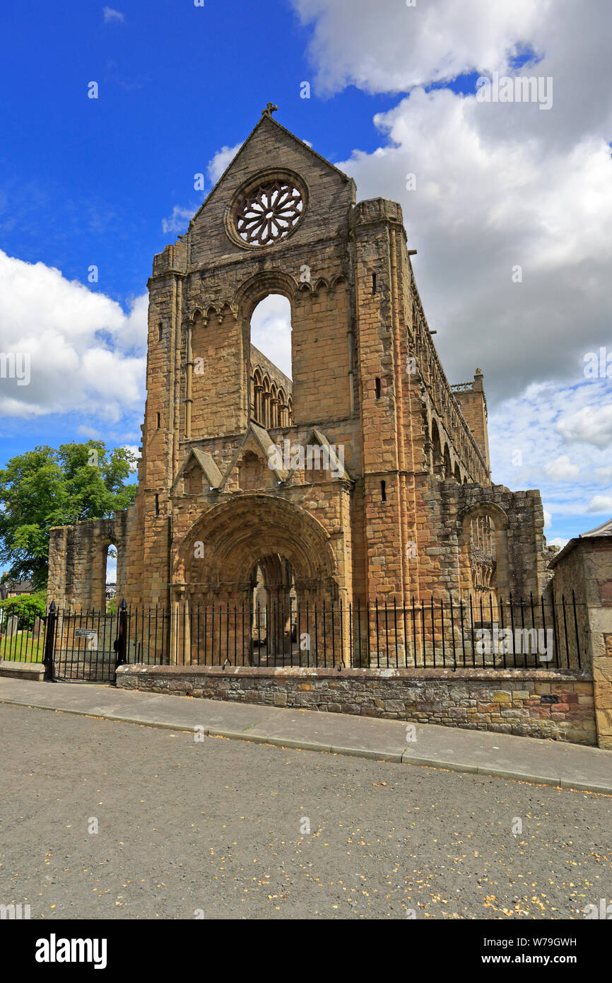 West face of the ruins of Jedburgh Abbey, Jedburgh, Scottish Borders, Scotland, UK. Stock Photo