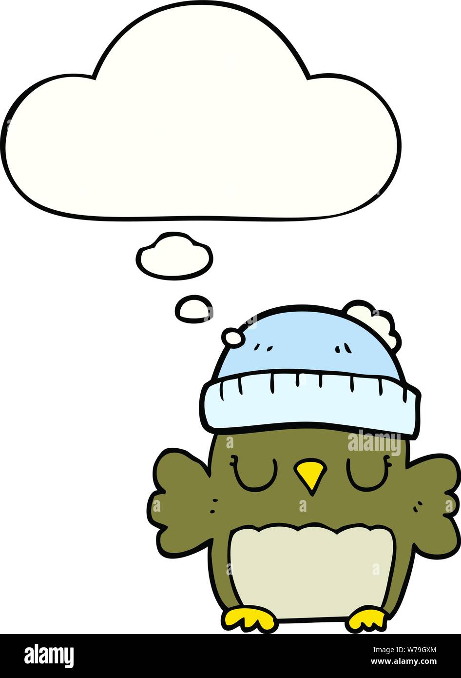 cute cartoon owl in hat with thought bubble Stock Vector