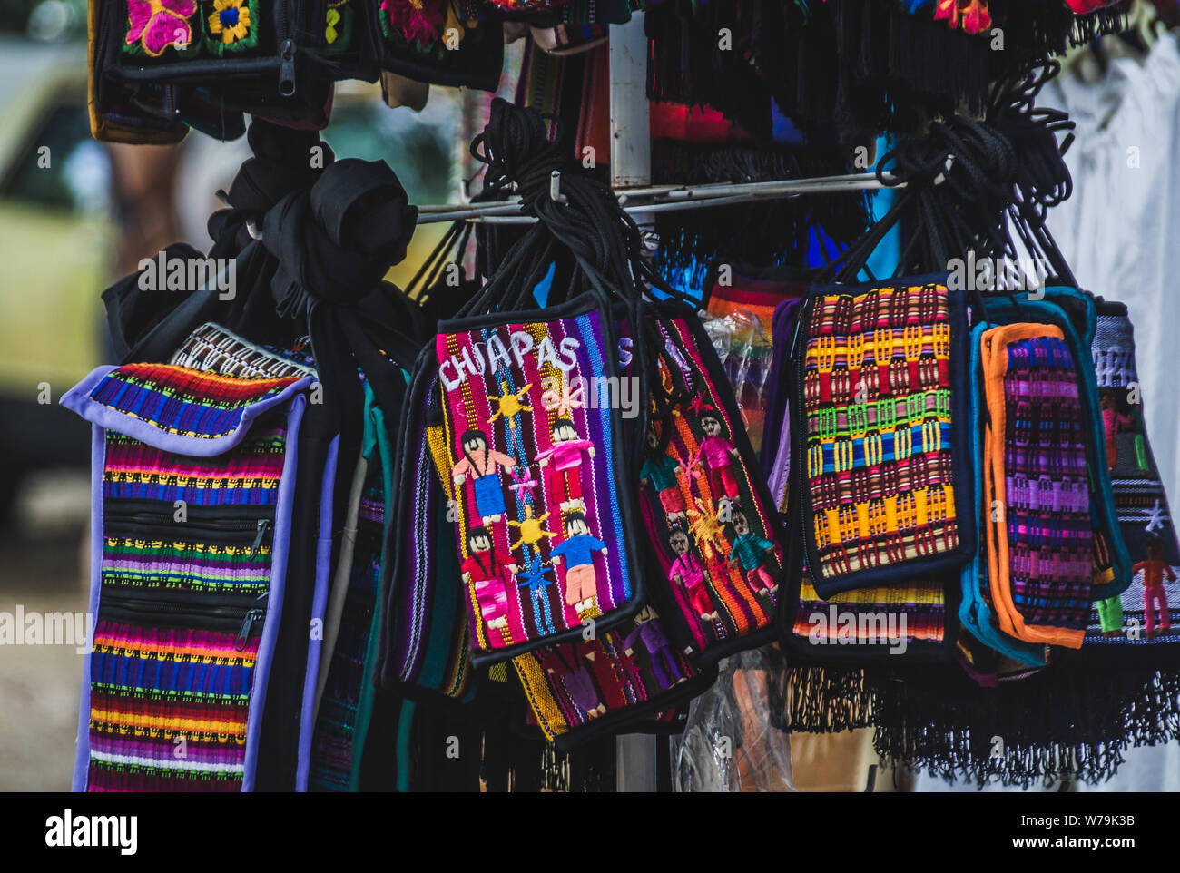 San Cristobal de las Casas, Chiapas / Mexico - 21/07/2019:  Detail of handcraft textile products in Chiapas Mexico Stock Photo