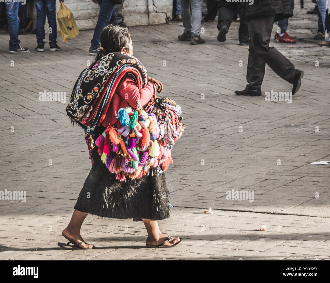 San Cristobal de las Casas, Chiapas / Mexico - 21/07/2019:  Indigenous woman selling handcrafts  in the streets of San Cristobal Stock Photo