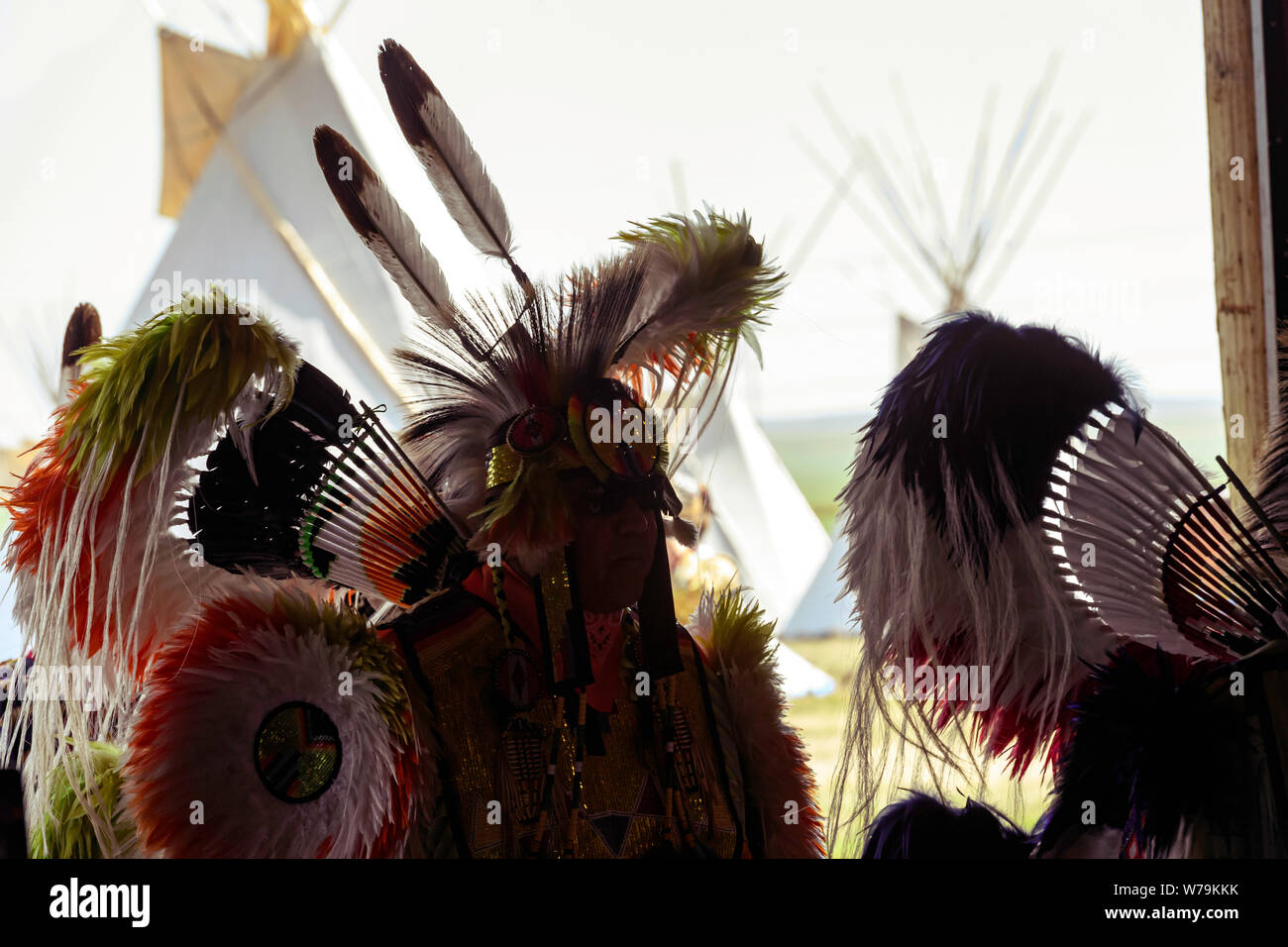 Grand entry ceremony at the Piikani Nation Powwow, Brocket Alberta ...