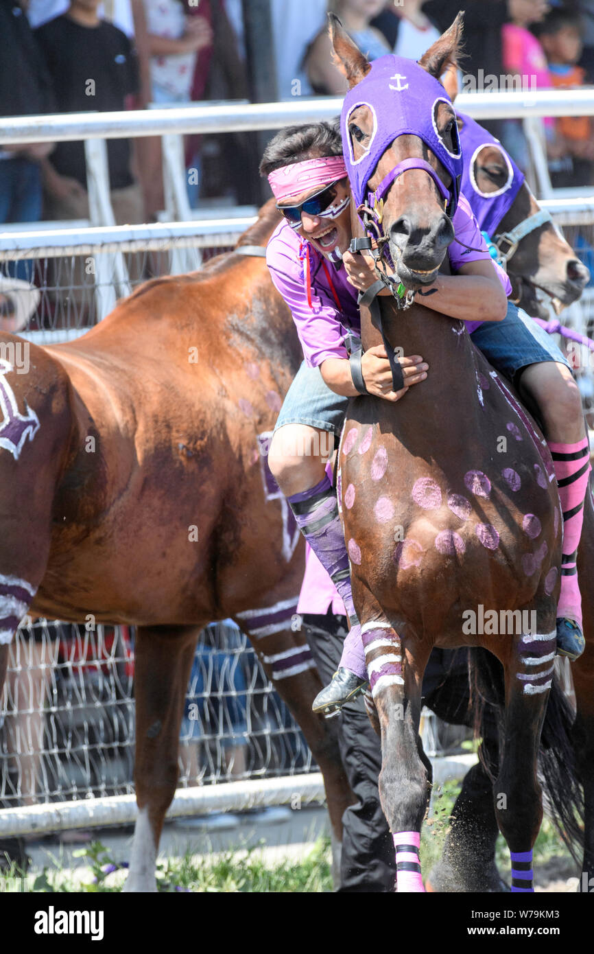 Piikani Nation Indian Relay (horse) Race in Brocket, Alberta Canada