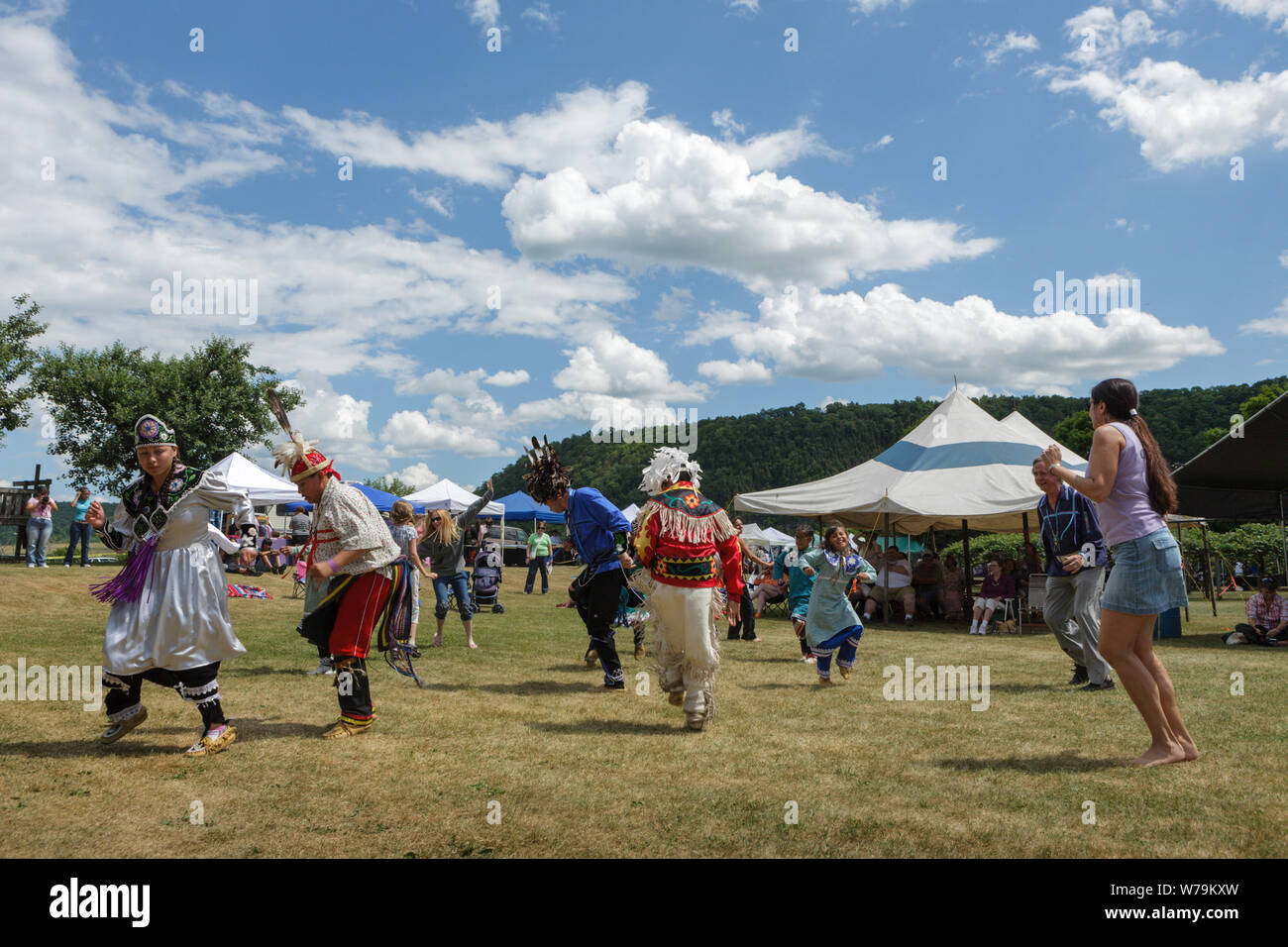 Traditional dancing at annual Kanatsiohareke Mohawk Indian Festival