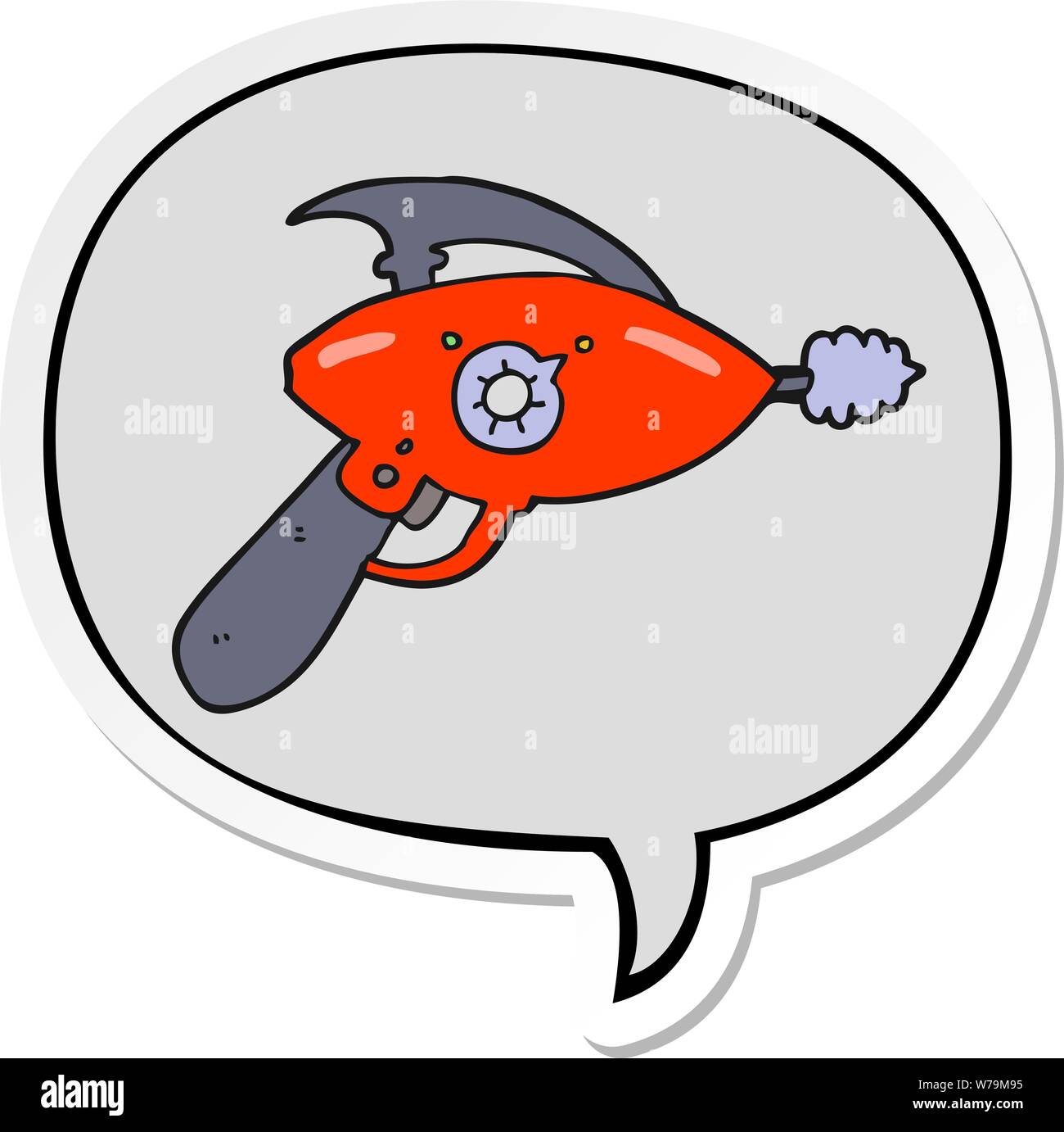 cartoon ray gun with speech bubble sticker Stock Vector