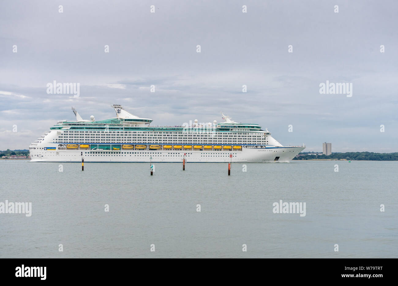 Royal Caribbean cruise liner / cruise ship Explorer of the Seas leaving the Port of Southampton, England, UK Stock Photo