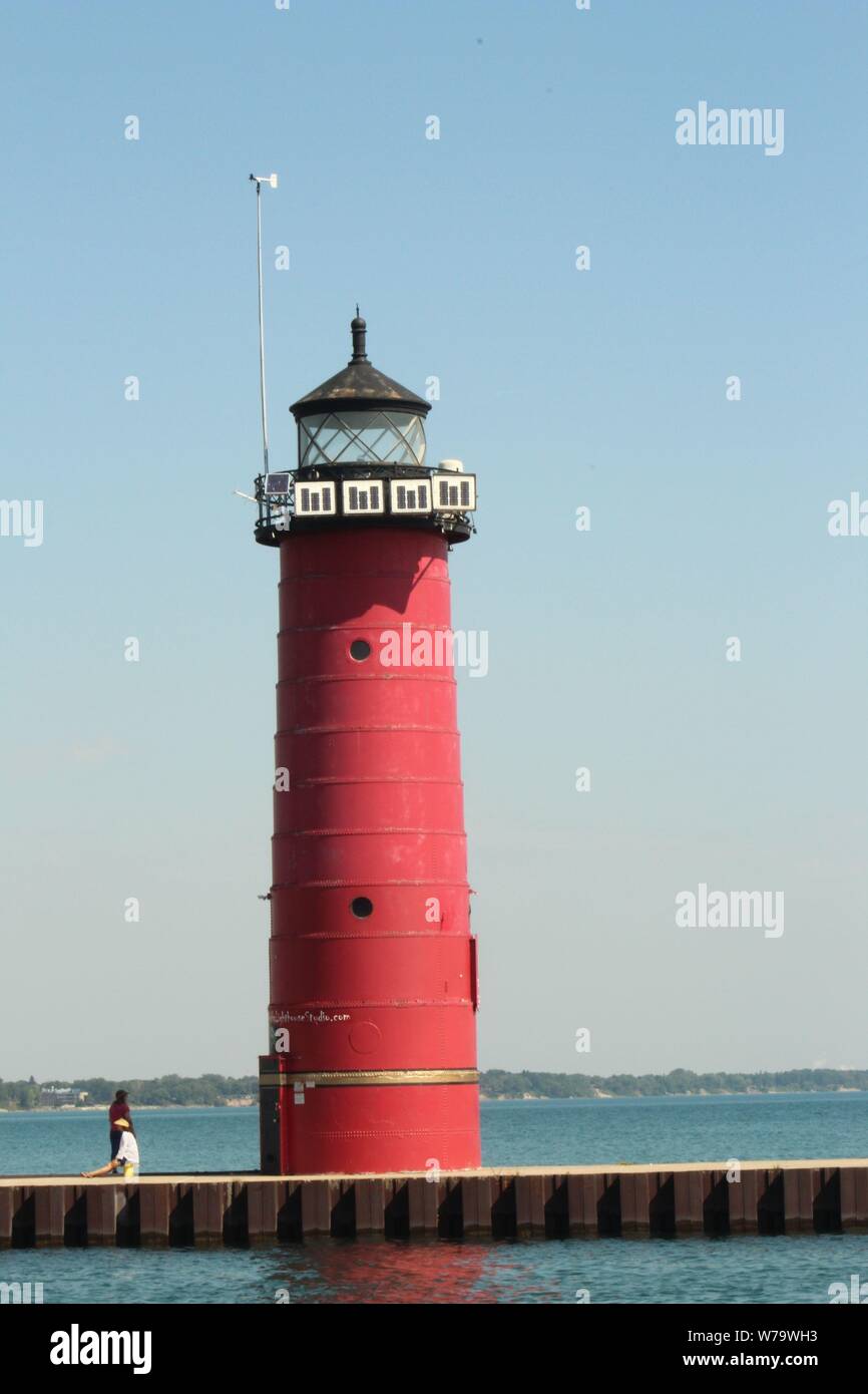 The lighthouse at Kenosha Harbor as seen in August of 2019. Stock Photo
