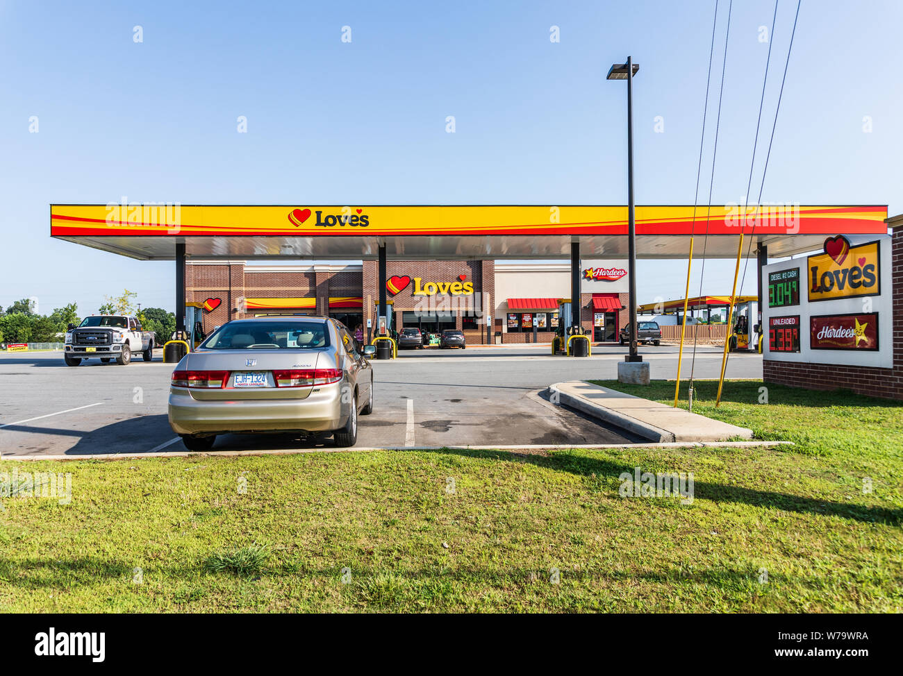 Newton, NC, USA-28 July 19: A Love's truck stop, convenience store and service center, on Hwy 10 in Newton. Stock Photo