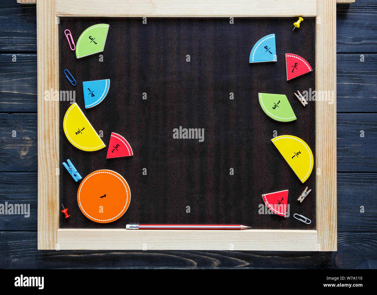 Creative Сolorful math fractions on dark background. Interesting funny ...