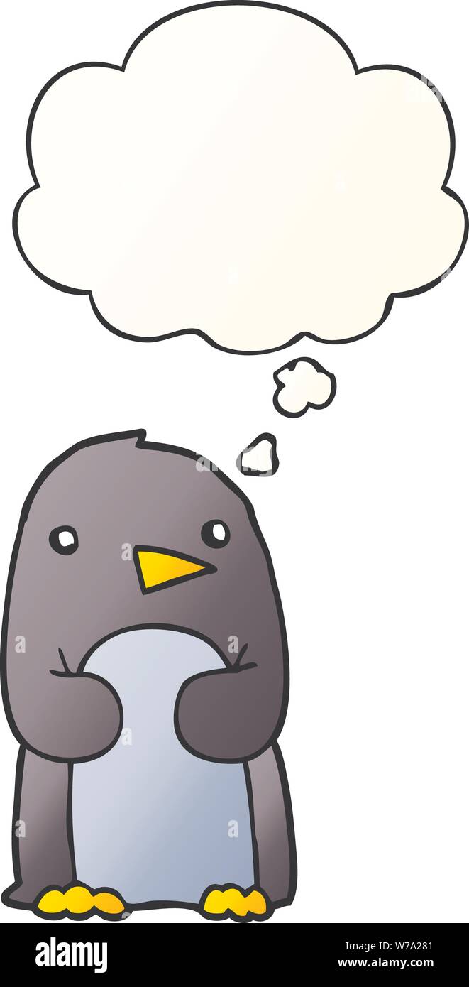 cartoon penguin with thought bubble in smooth gradient style Stock Vector