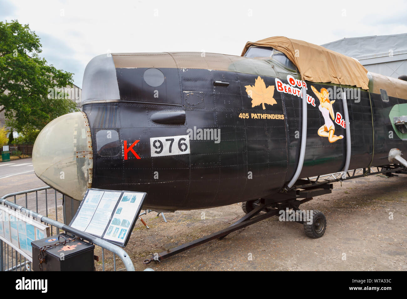 Second World War bomber, Lancaster KB976 Section 11 KB976 Nose and Fuselage Build, an exhibit in 2011 at the Brooklands Museum, Weybridge, Surrey, UK Stock Photo