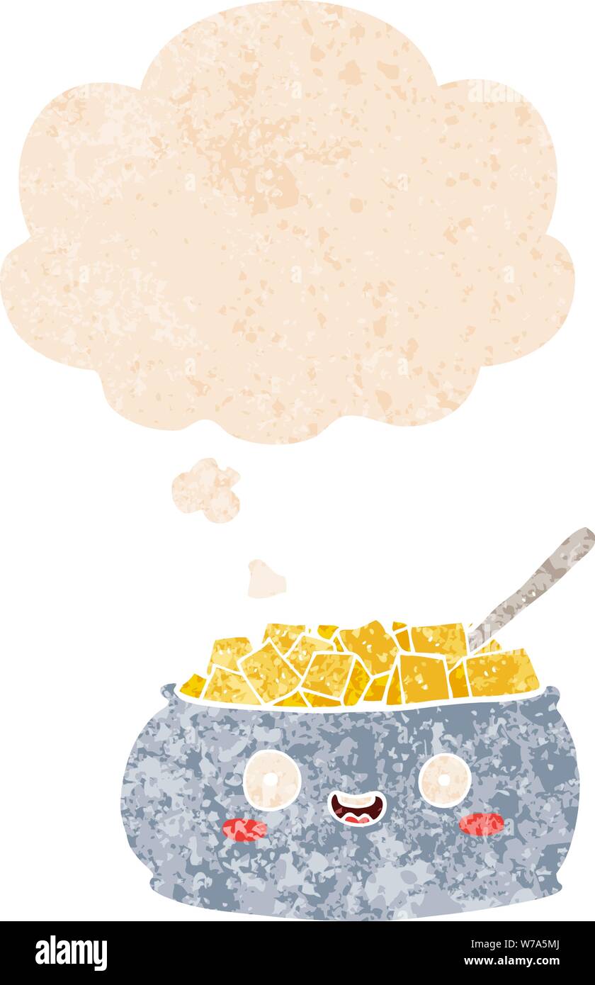 cute cartoon bowl of sugar with thought bubble in grunge distressed ...