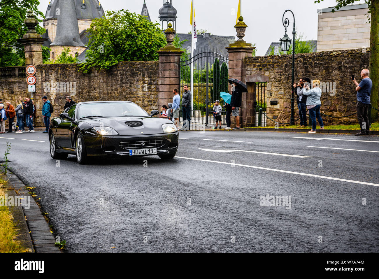 GERMANY, FULDA - JUL 2019: black FERRARI 575M MARANELLO Type F133 is a two-seat, two-door, grand tourer manufactured by Italian automobile manufacture Stock Photo