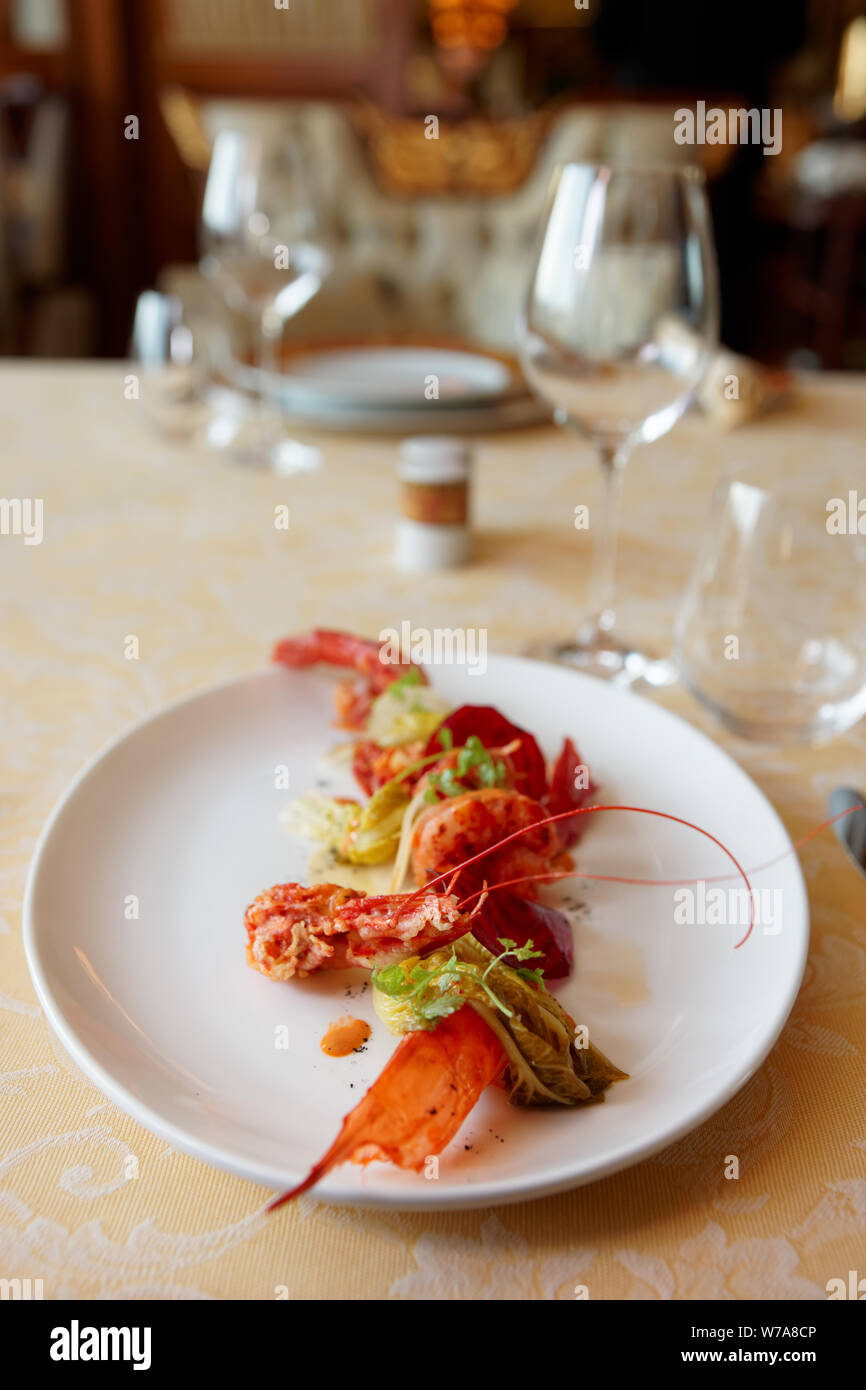 Sicillian Shrimp Appetizer On Restaurant Table Gourmet Dish Stock Photo Alamy