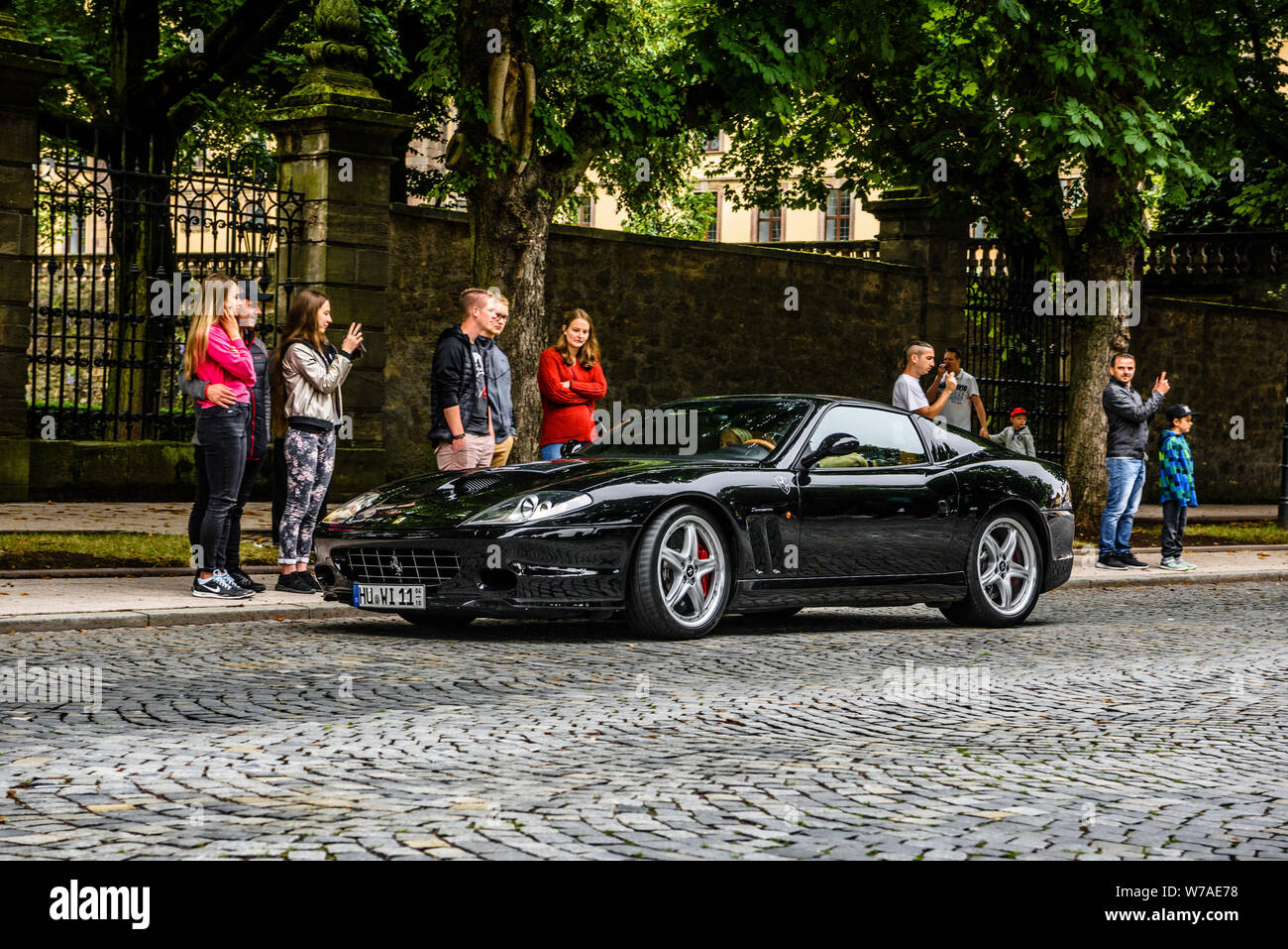 GERMANY, FULDA - JUL 2019: black FERRARI 575M MARANELLO Type F133 is a two-seat, two-door, grand tourer manufactured by Italian automobile manufacture Stock Photo