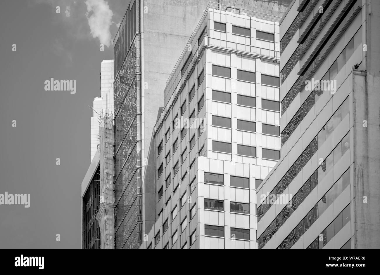 Hong Kong Commercial Building Close Up; Black and White style Stock
