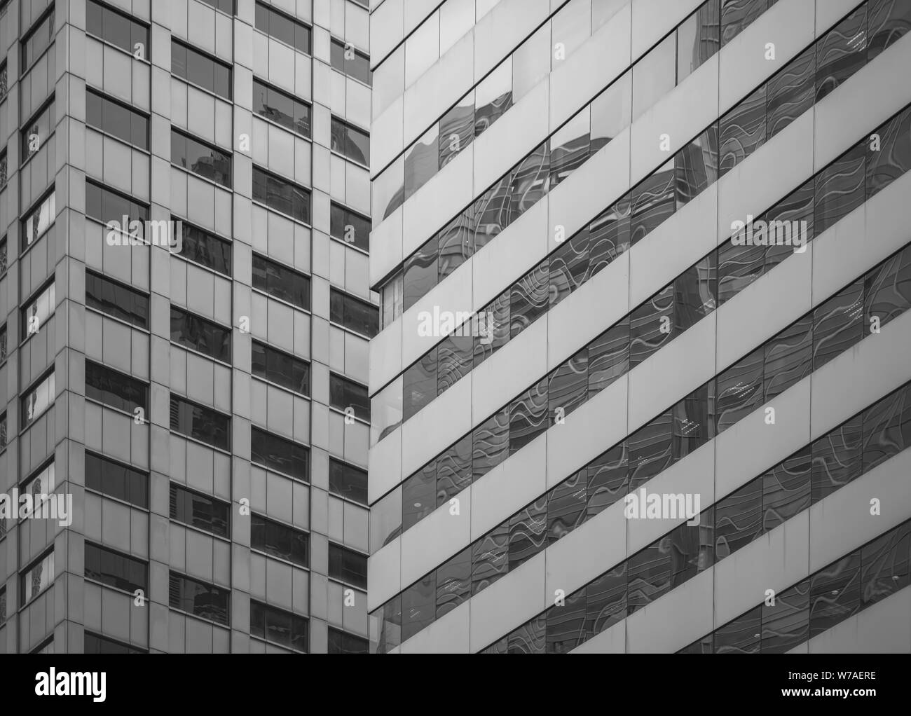 Hong Kong Commercial Building Close Up; Black and White style Stock ...