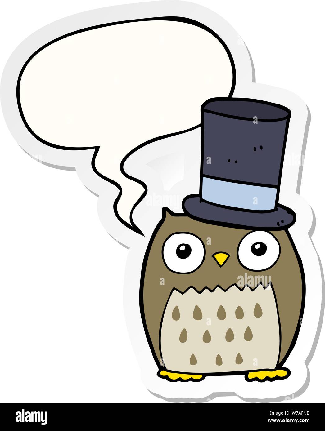 cartoon owl wearing top hat with speech bubble sticker Stock Vector ...