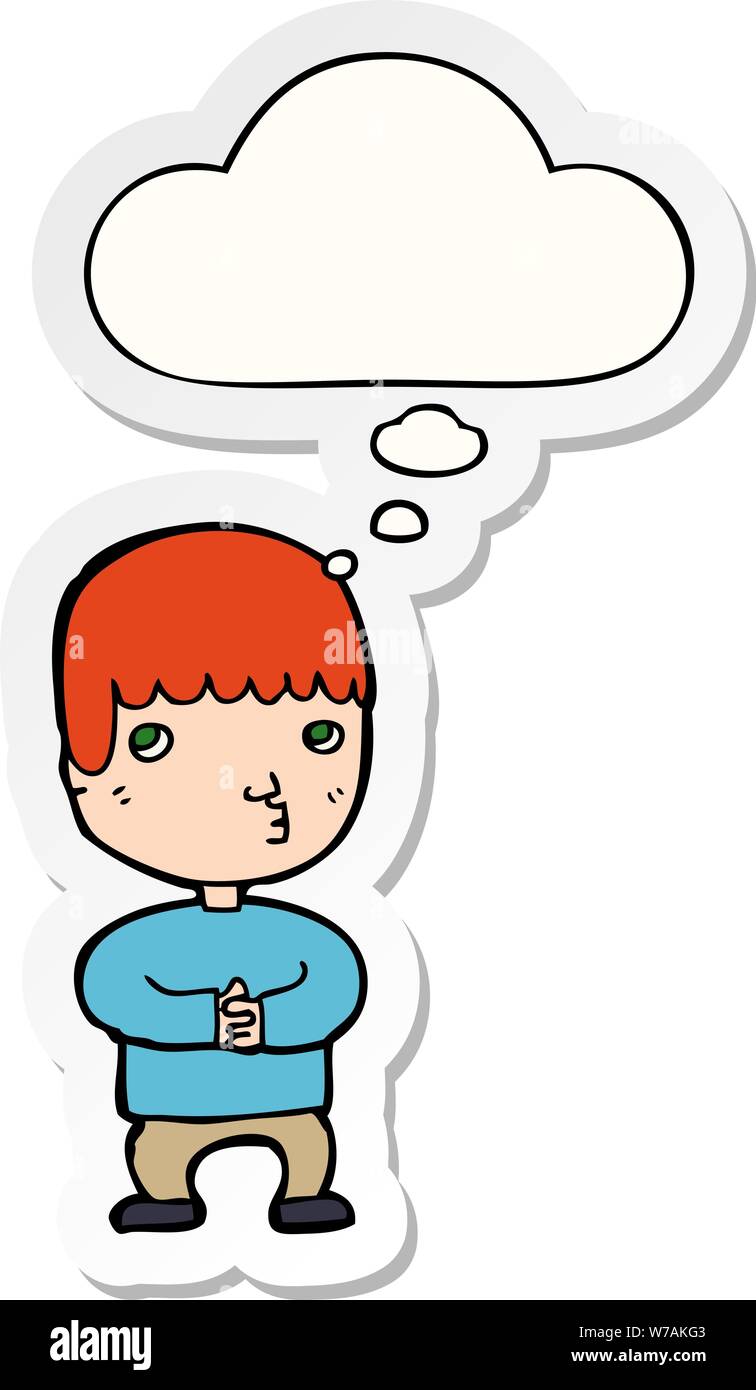 cartoon man thinking with thought bubble as a printed sticker Stock ...