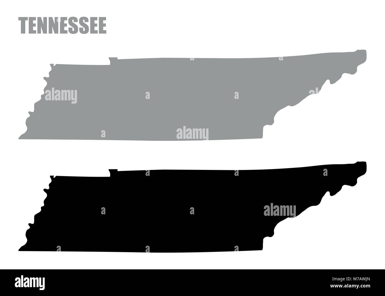 Tennessee State silhouette maps isolated on white background Stock