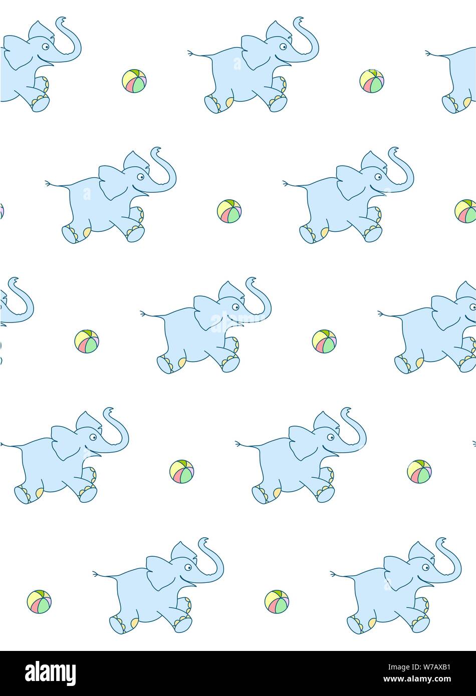 Vector seamless pattern of cute elephant with ball on white background ...