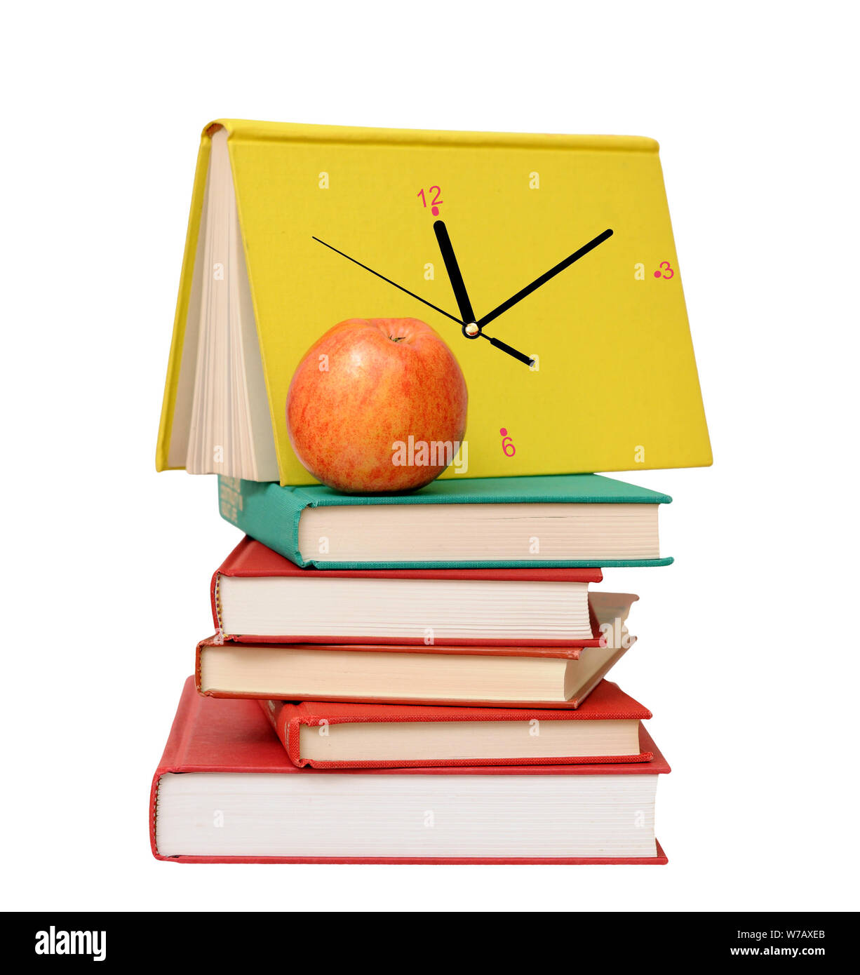 a pile of books and an apple isolated on white background Stock Photo ...