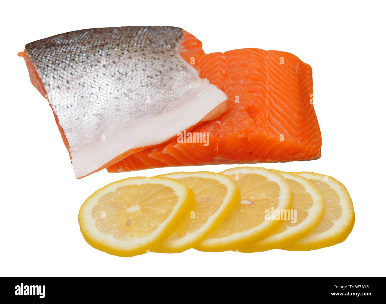salmon filleted and lemon isolated on white background Stock Photo - Alamy
