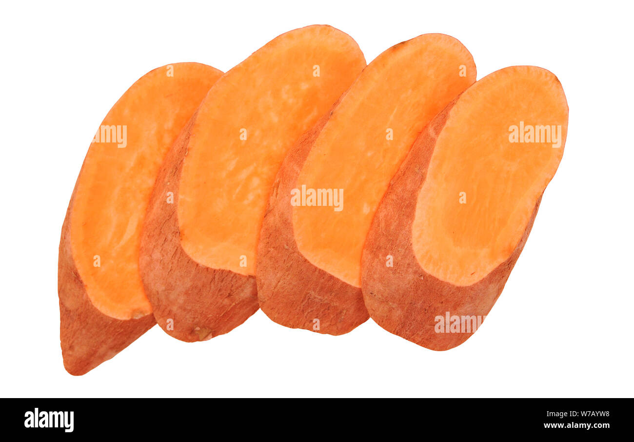 sweet potatoes sliced isolated on white background Stock Photo Alamy
