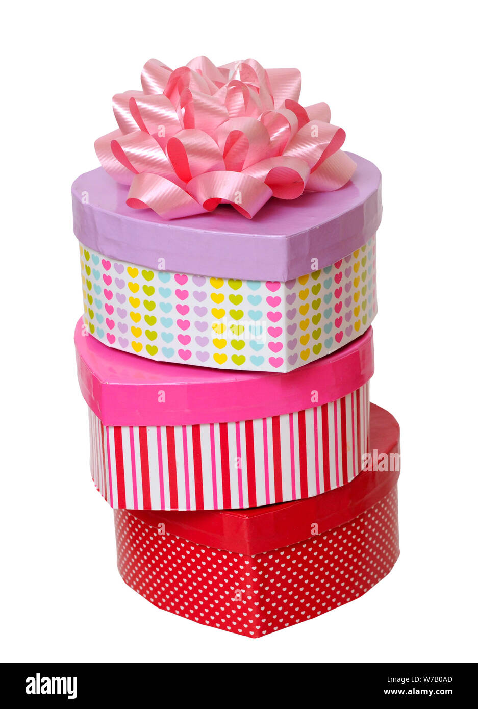 colorful gift boxes and bow isolated on white background Stock Photo