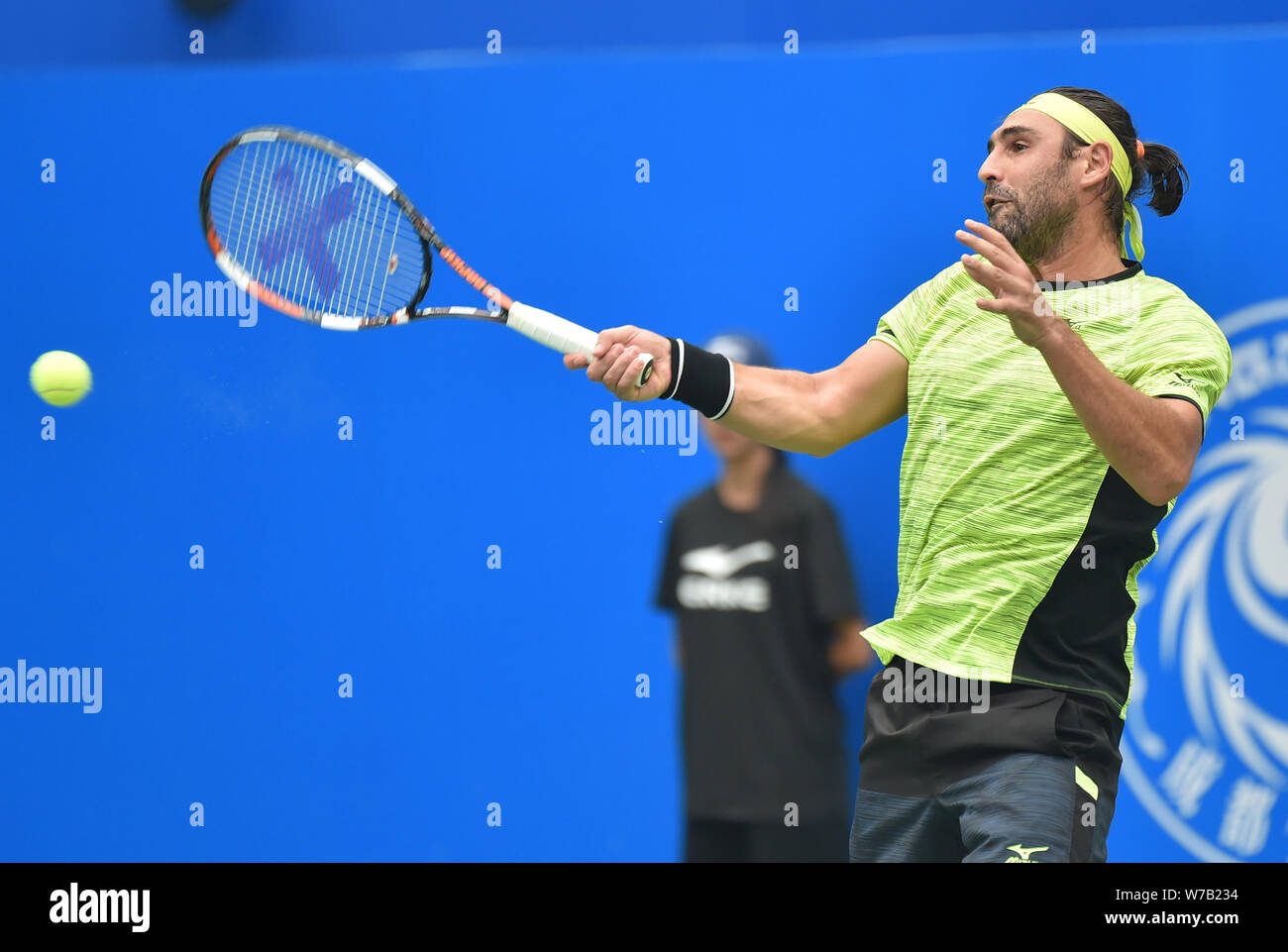 Marcos Baghdatis of Cyprus plays a shot to Guido Pella of Argentina in  their semifinal match of the men's singles during the 2017 Chengdu Open  tennis Stock Photo - Alamy