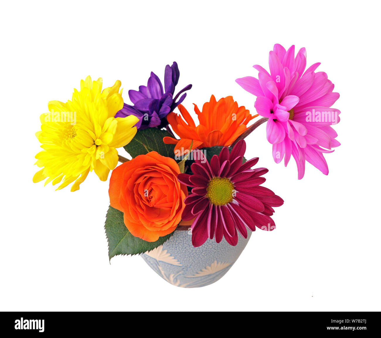 mix colorful flowers in vase isolated on white background Stock Photo ...