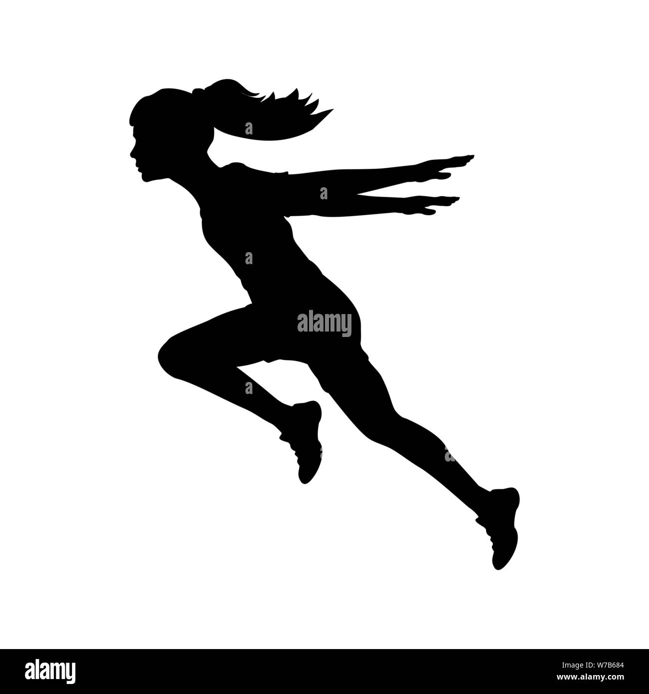 Silhouette running girl hands back Stock Vector