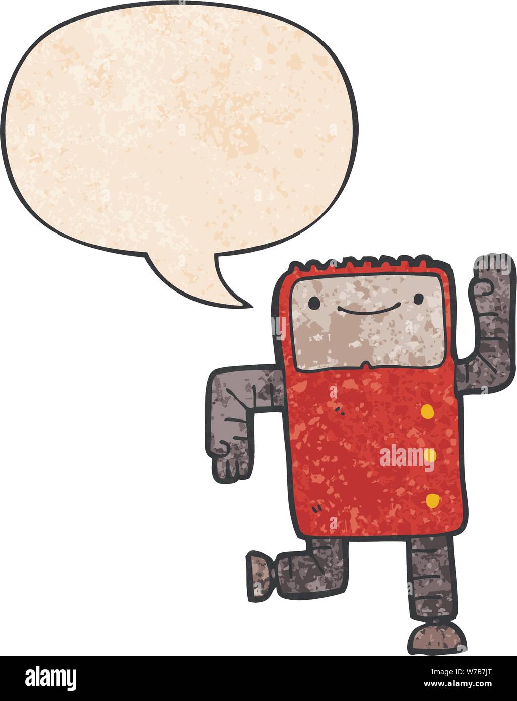 cartoon robot with speech bubble in retro texture style Stock Vector ...
