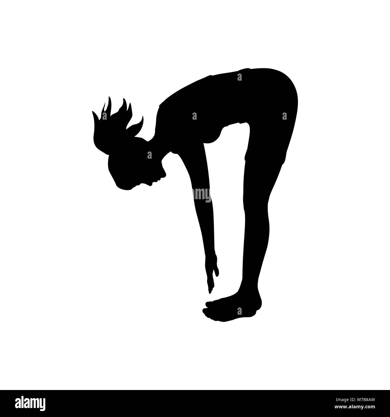 Silhouette girl yoga pose exercise flexibility Stock Vector