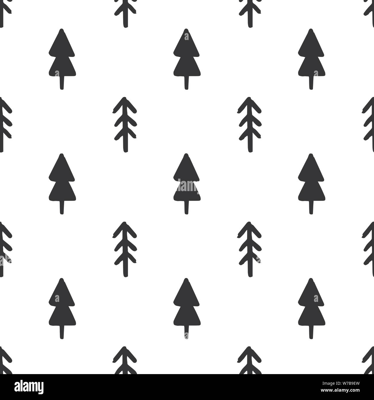 Hand draw Christmas Tree Seamless Pattern black and white colors ...