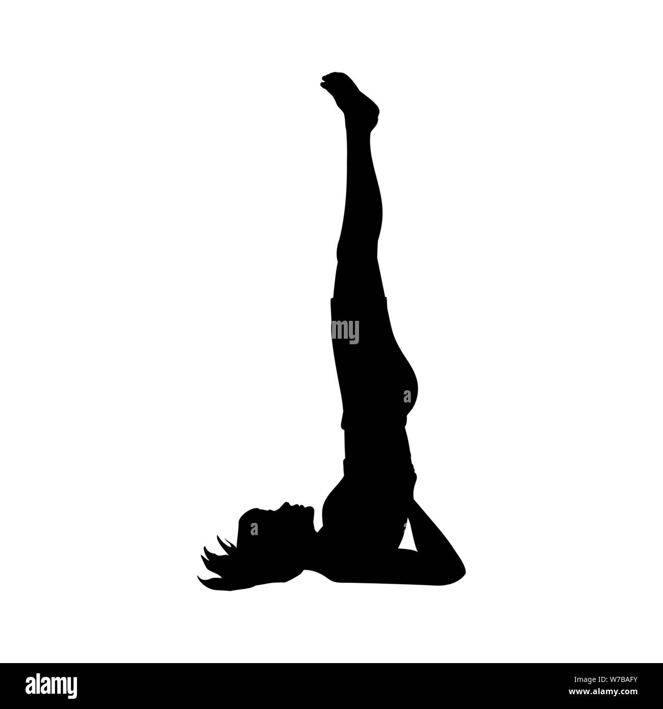 Silhouette girl yoga pose exercise flexibility. Stock Vector