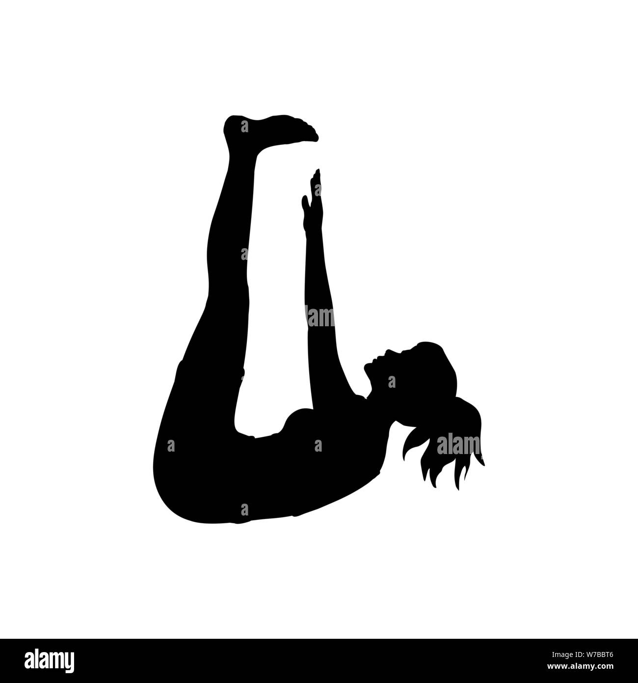 Silhouette girl yoga pose exercise flexibility. Stock Vector