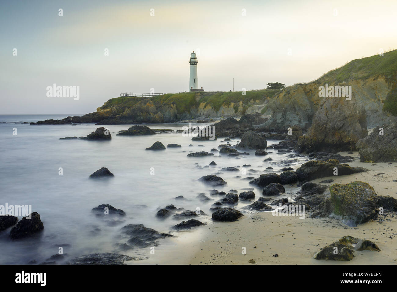 Sunset over Pigeon Point Light House and Hostel Viewed from the South Stock Photo