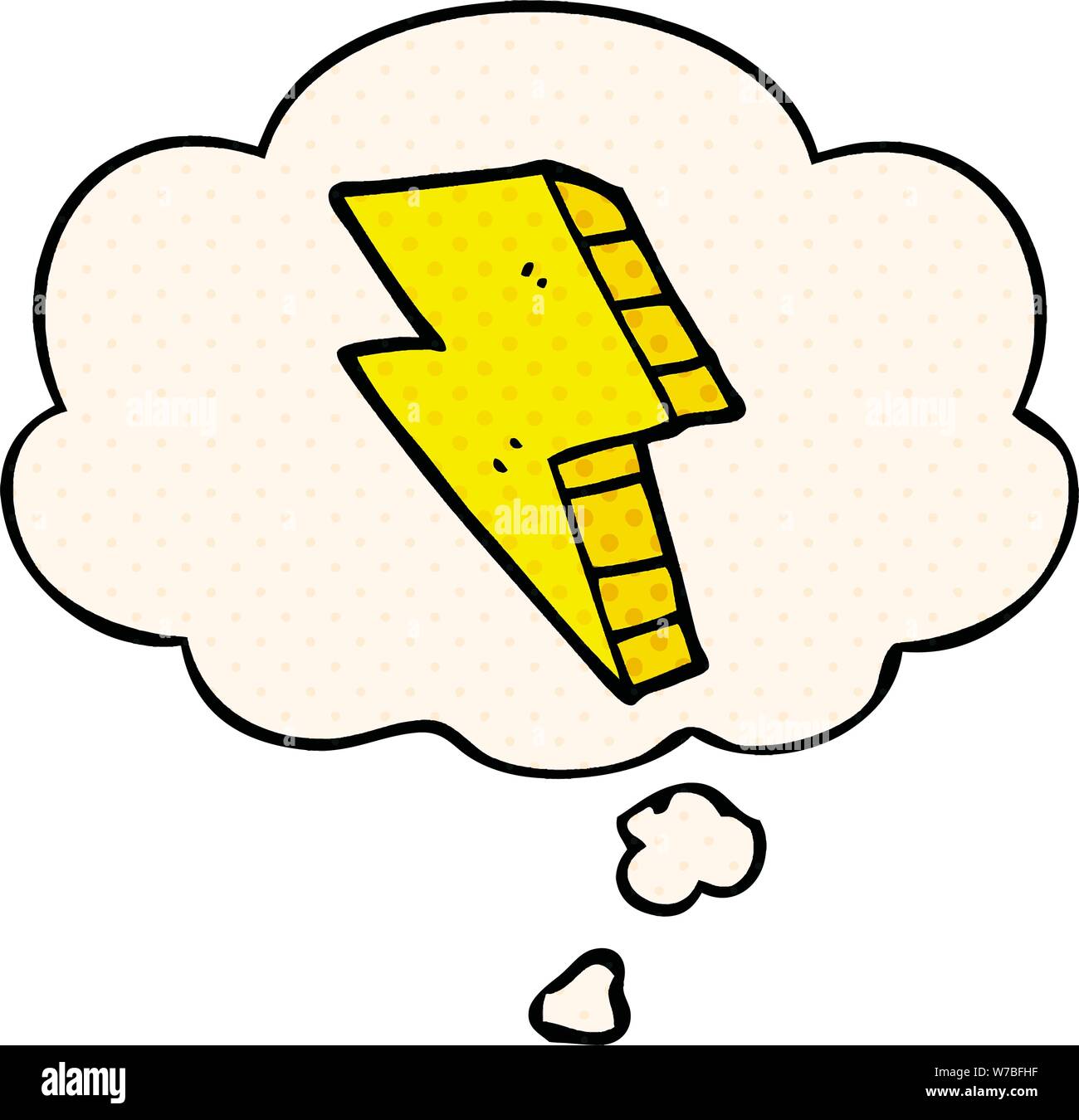 cartoon lightning bolt with thought bubble in comic book style Stock ...