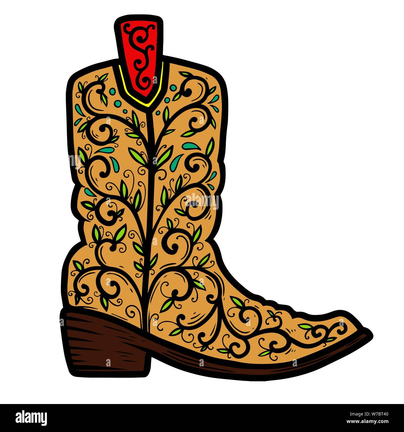 Cowboy boot with floral pattern. Design element for poster, t shirt ...