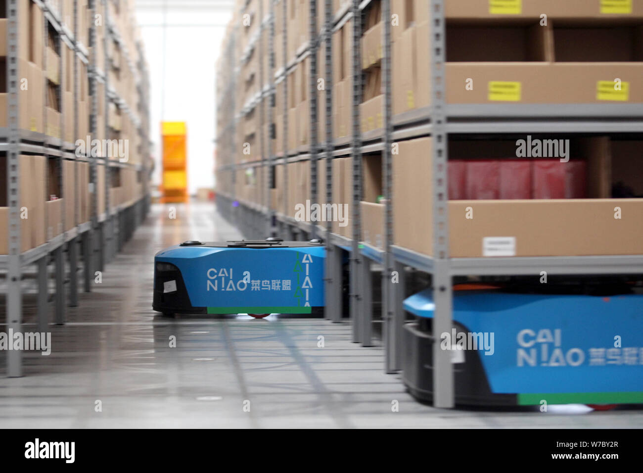 A Wifi-equipped, self-charging robot is transporting goods at the quicktron  of the logistics arm Cainiao Network of Chinese e-commerce giant Alibaba G  Stock Photo - Alamy