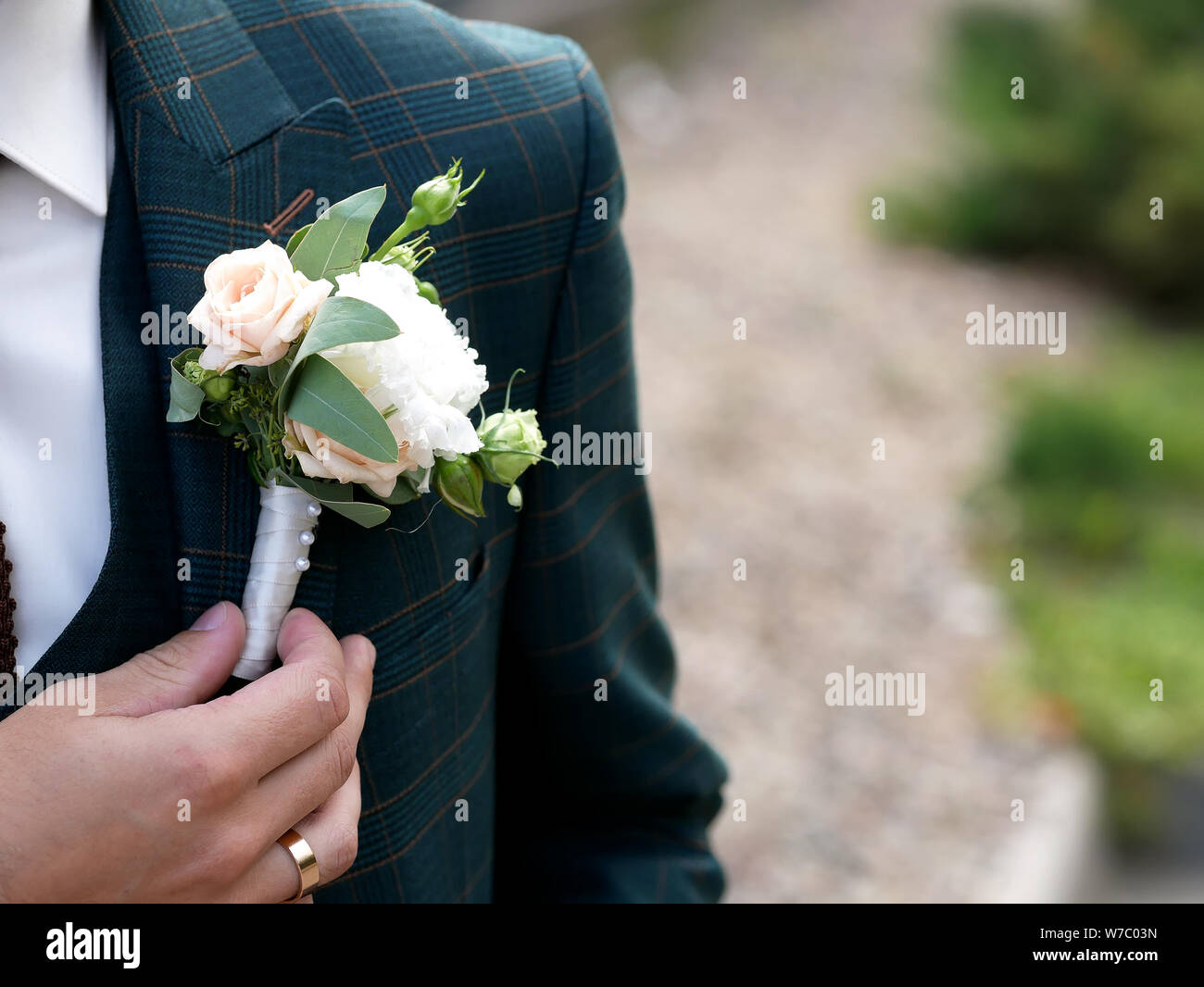 Wedding boutonniere for the groom Stock Photo